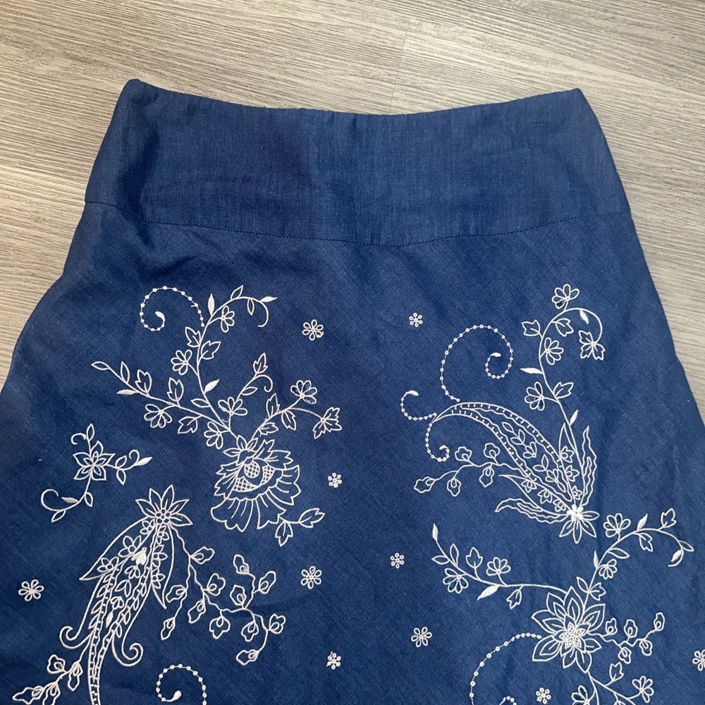 Nine‎ & Company Women Chambray Floral Embroidered Linen Blend Western Skirt Sz 8 - Picture 3 of 9